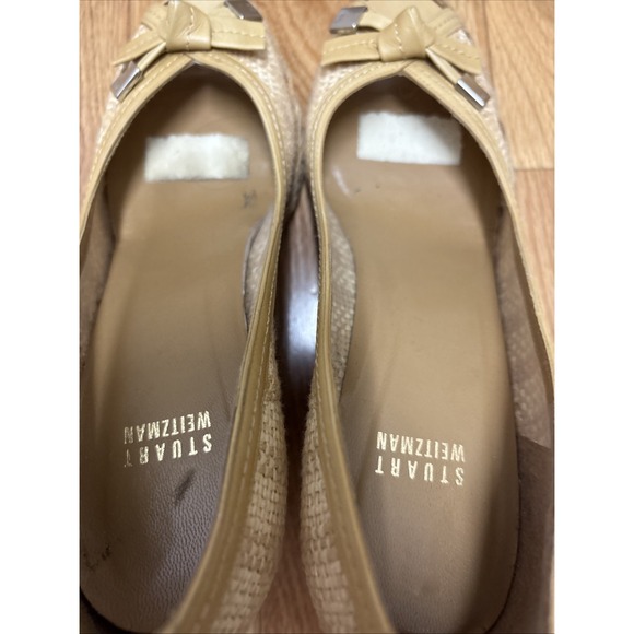 STUART WEITZMAN AUTH $399 Women's Beige Woven Leather Open Toe‎ Wedge Size 8 - Picture 7 of 10